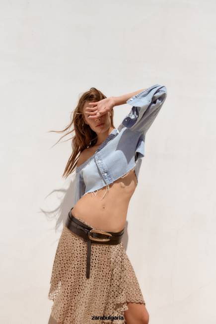 Zara облекло 66FT452 Жени trf асиметрична дънкова риза син