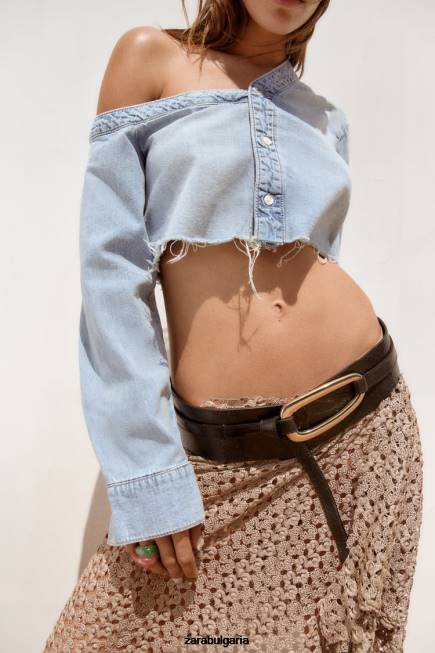 Zara облекло 66FT452 Жени trf асиметрична дънкова риза син