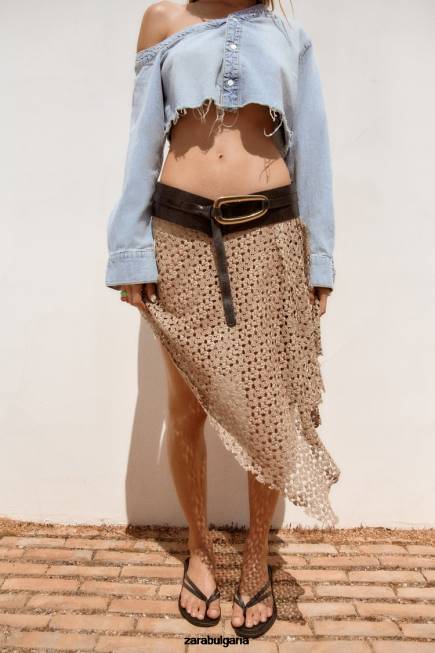 Zara облекло 66FT452 Жени trf асиметрична дънкова риза син