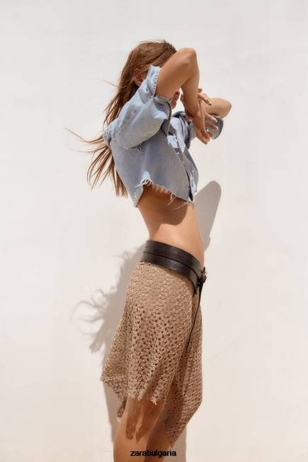 Zara облекло 66FT452 Жени trf асиметрична дънкова риза син