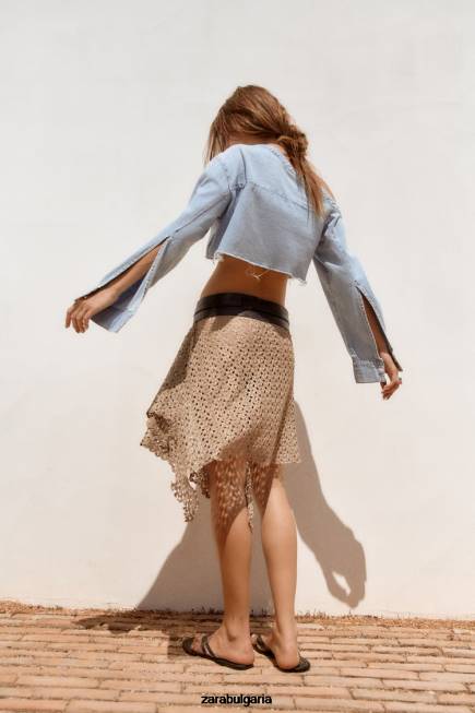 Zara облекло 66FT452 Жени trf асиметрична дънкова риза син