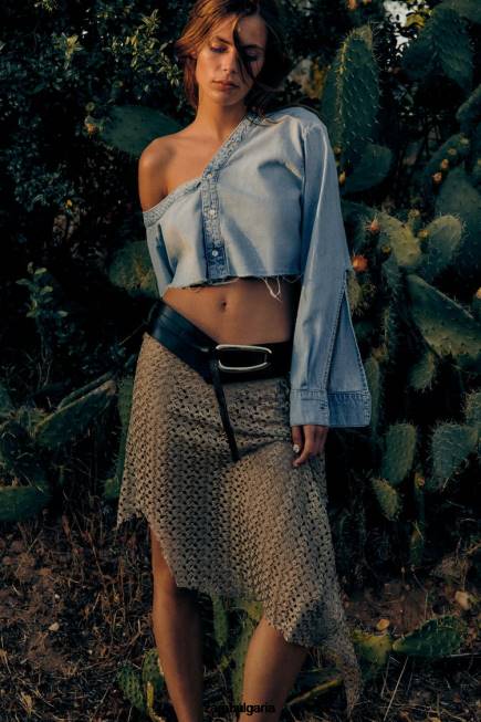 Zara облекло 66FT452 Жени trf асиметрична дънкова риза син