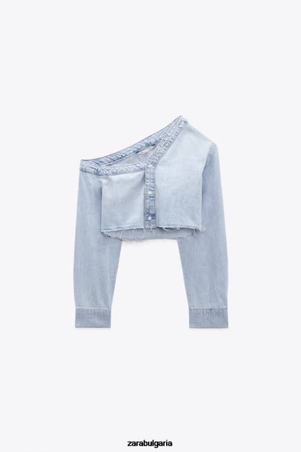 Zara облекло 66FT452 Жени trf асиметрична дънкова риза син