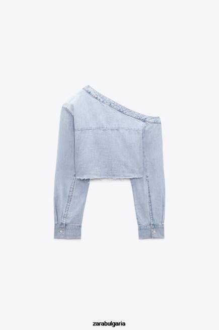 Zara облекло 66FT452 Жени trf асиметрична дънкова риза син