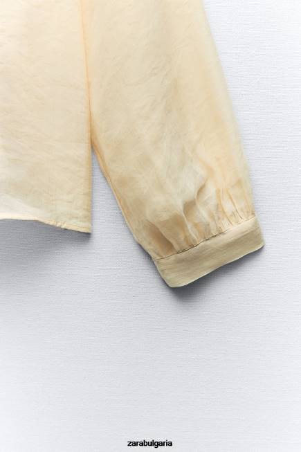 Zara облекло 66FT455 Жени блуза с яка с вратовръзка бежово