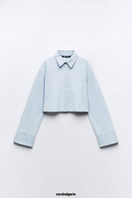 Zara облекло 66FT456 Жени изрязана риза с кръстосана облегалка светло синьо