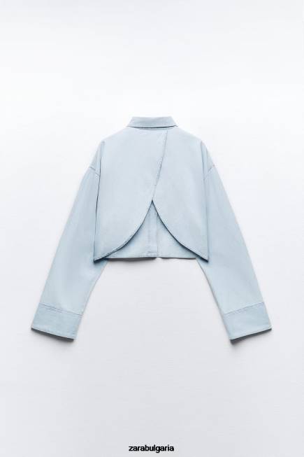 Zara облекло 66FT456 Жени изрязана риза с кръстосана облегалка светло синьо