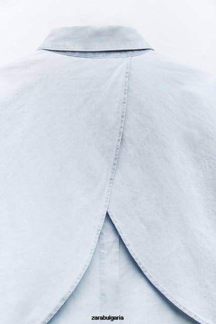 Zara облекло 66FT456 Жени изрязана риза с кръстосана облегалка светло синьо