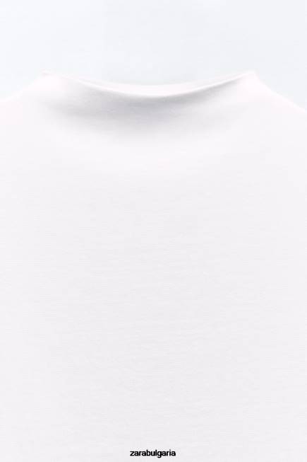 Zara облекло 66FT459 Жени тениска с фалшиво деколте с дължина три четвърти бяло