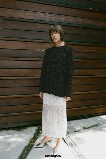 Zara облекло 66FT465 Жени огромен суичър с метални нишки черен