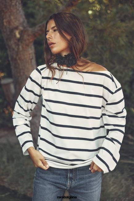 Zara облекло 66FT468 Жени памучна тениска раирана