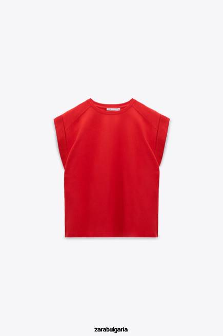 Zara облекло 66FT469 Жени памучна тениска с ребра червен