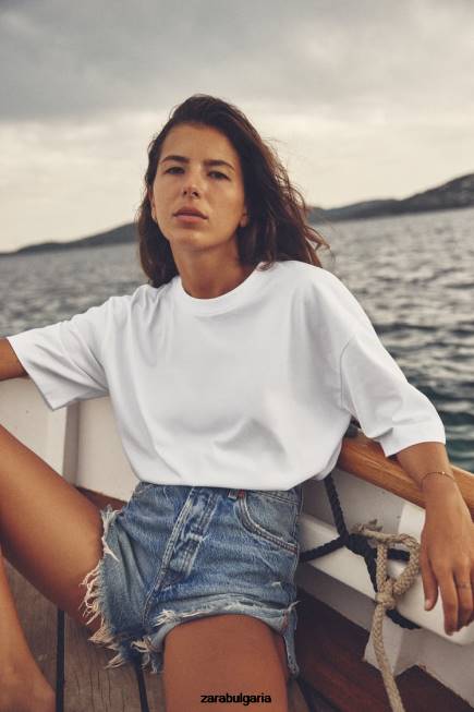 Zara облекло 66FT470 Жени голяма памучна тениска бяло