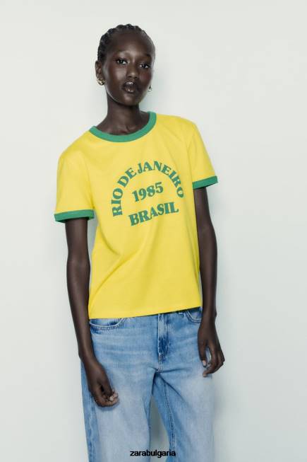 Zara облекло 66FT473 Жени текстова тениска жълто