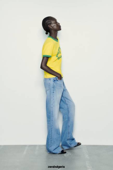 Zara облекло 66FT473 Жени текстова тениска жълто