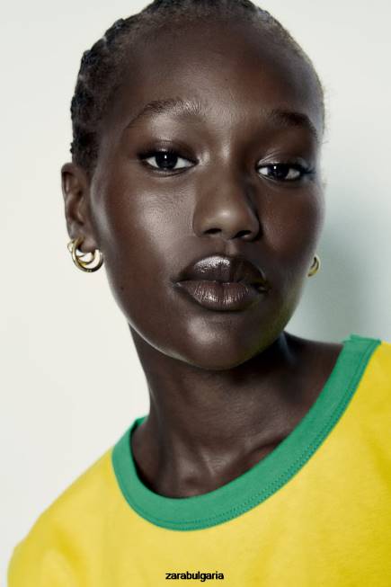 Zara облекло 66FT473 Жени текстова тениска жълто