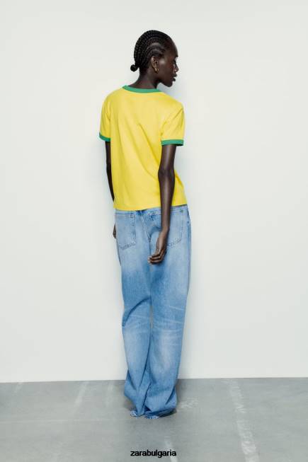 Zara облекло 66FT473 Жени текстова тениска жълто