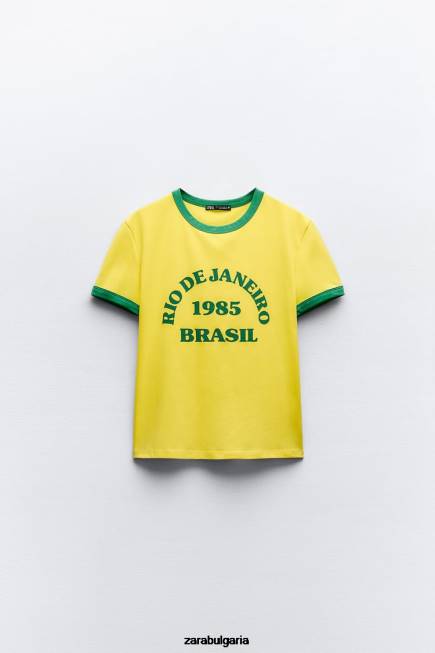 Zara облекло 66FT473 Жени текстова тениска жълто