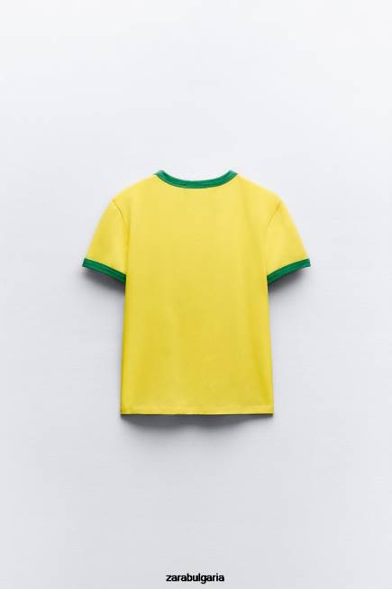 Zara облекло 66FT473 Жени текстова тениска жълто