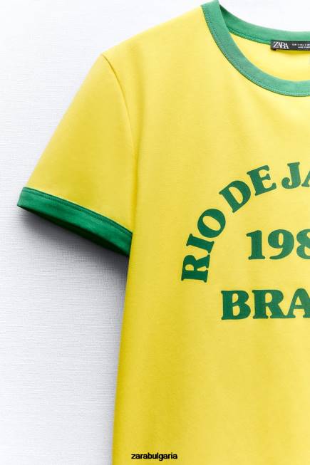 Zara облекло 66FT473 Жени текстова тениска жълто