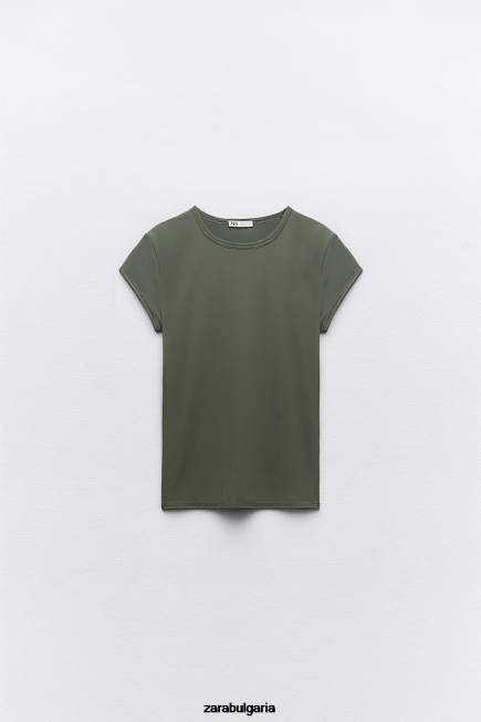 Zara облекло 66FT475 Жени полиамидна тениска каки