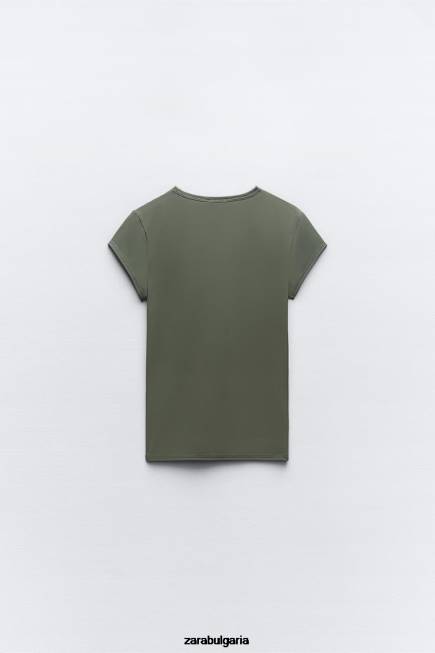 Zara облекло 66FT475 Жени полиамидна тениска каки