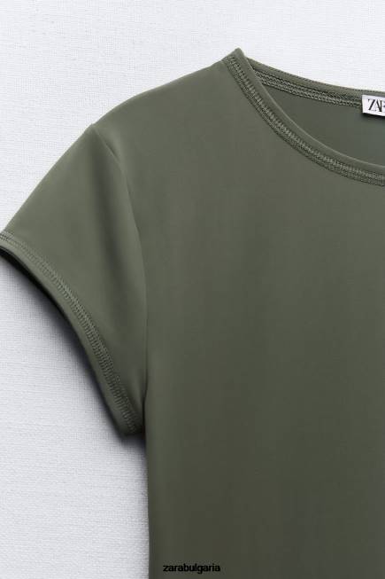 Zara облекло 66FT475 Жени полиамидна тениска каки