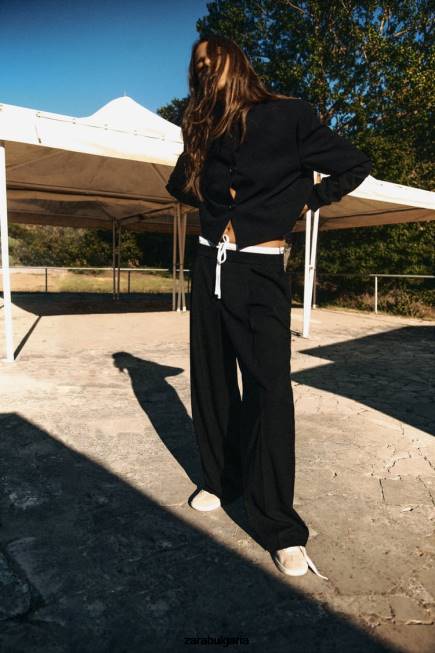 Zara облекло 66FT1 Жени изрязано бомбър яке с ребрена яка черен