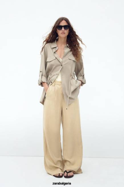 Zara облекло 66FT100 Жени тениска с регулируема талия пясък