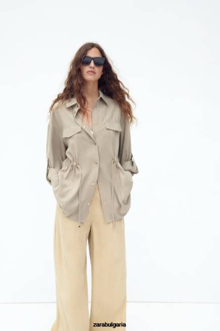 Zara облекло 66FT100 Жени тениска с регулируема талия пясък