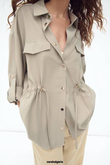 Zara облекло 66FT100 Жени тениска с регулируема талия пясък