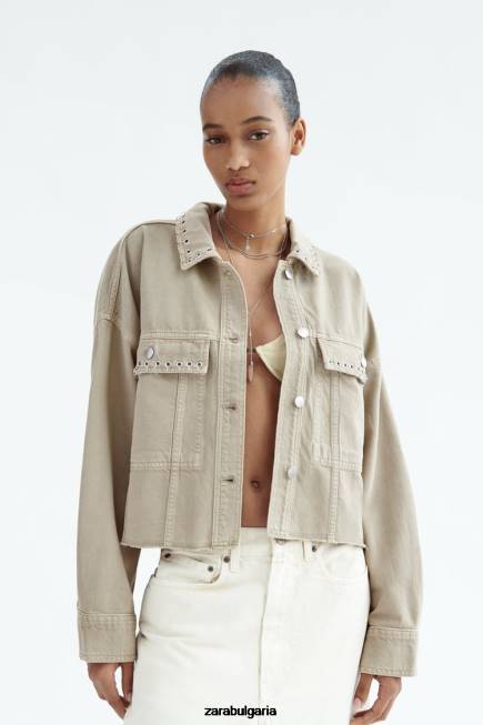 Zara облекло 66FT102 Жени пиърсинг изрязана тениска пясък