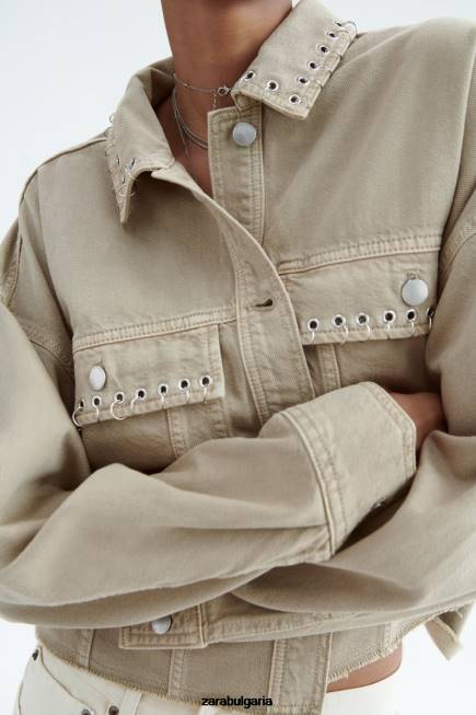 Zara облекло 66FT102 Жени пиърсинг изрязана тениска пясък