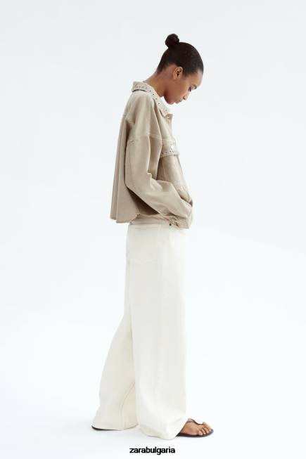 Zara облекло 66FT102 Жени пиърсинг изрязана тениска пясък