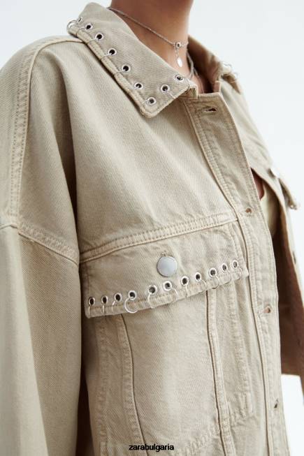 Zara облекло 66FT102 Жени пиърсинг изрязана тениска пясък