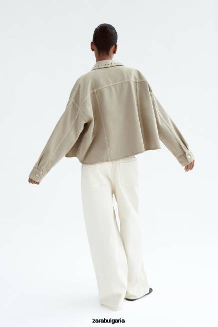 Zara облекло 66FT102 Жени пиърсинг изрязана тениска пясък