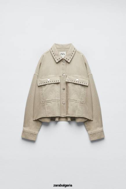 Zara облекло 66FT102 Жени пиърсинг изрязана тениска пясък