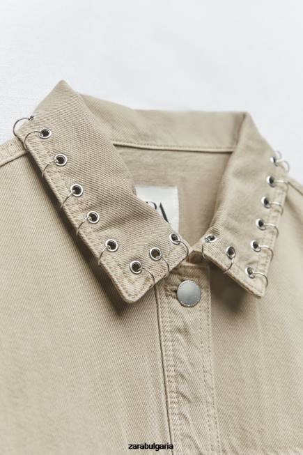 Zara облекло 66FT102 Жени пиърсинг изрязана тениска пясък