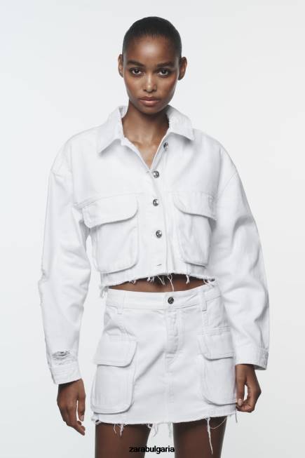 Zara облекло 66FT103 Жени разкъсано дънково яке z1975 бяло