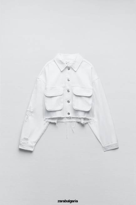 Zara облекло 66FT103 Жени разкъсано дънково яке z1975 бяло