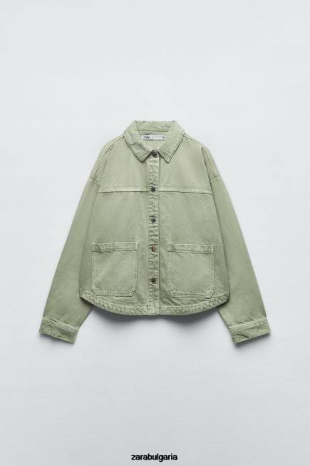 Zara облекло 66FT104 Жени дънково яке с джобове светло каки