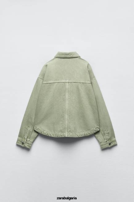 Zara облекло 66FT104 Жени дънково яке с джобове светло каки