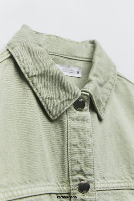 Zara облекло 66FT104 Жени дънково яке с джобове светло каки
