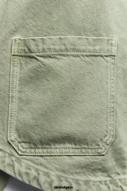 Zara облекло 66FT104 Жени дънково яке с джобове светло каки