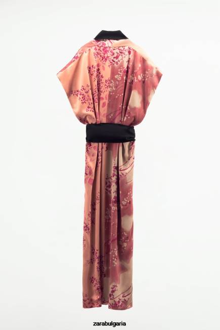 Zara облекло 66FT105 Жени кимоно с дълги щампи розово