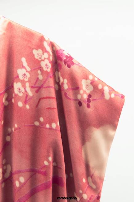 Zara облекло 66FT105 Жени кимоно с дълги щампи розово