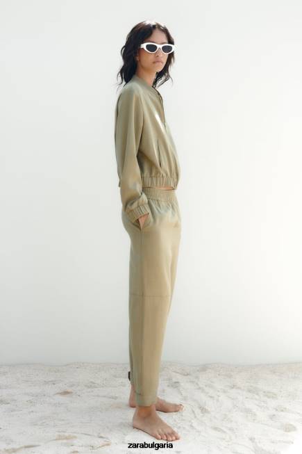 Zara облекло 66FT106 Жени развяващо се бомбър яке каки