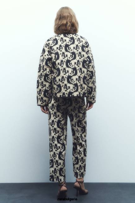 Zara облекло 66FT107 Жени пухено яке с животински принт екрю/черно