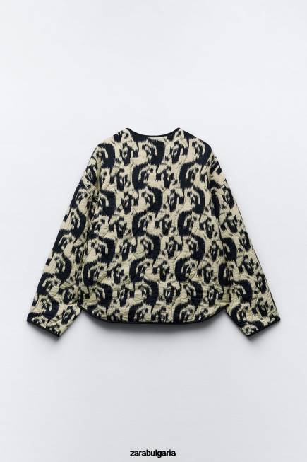 Zara облекло 66FT107 Жени пухено яке с животински принт екрю/черно