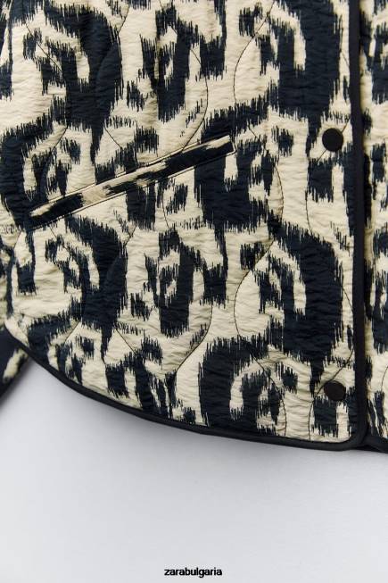 Zara облекло 66FT107 Жени пухено яке с животински принт екрю/черно